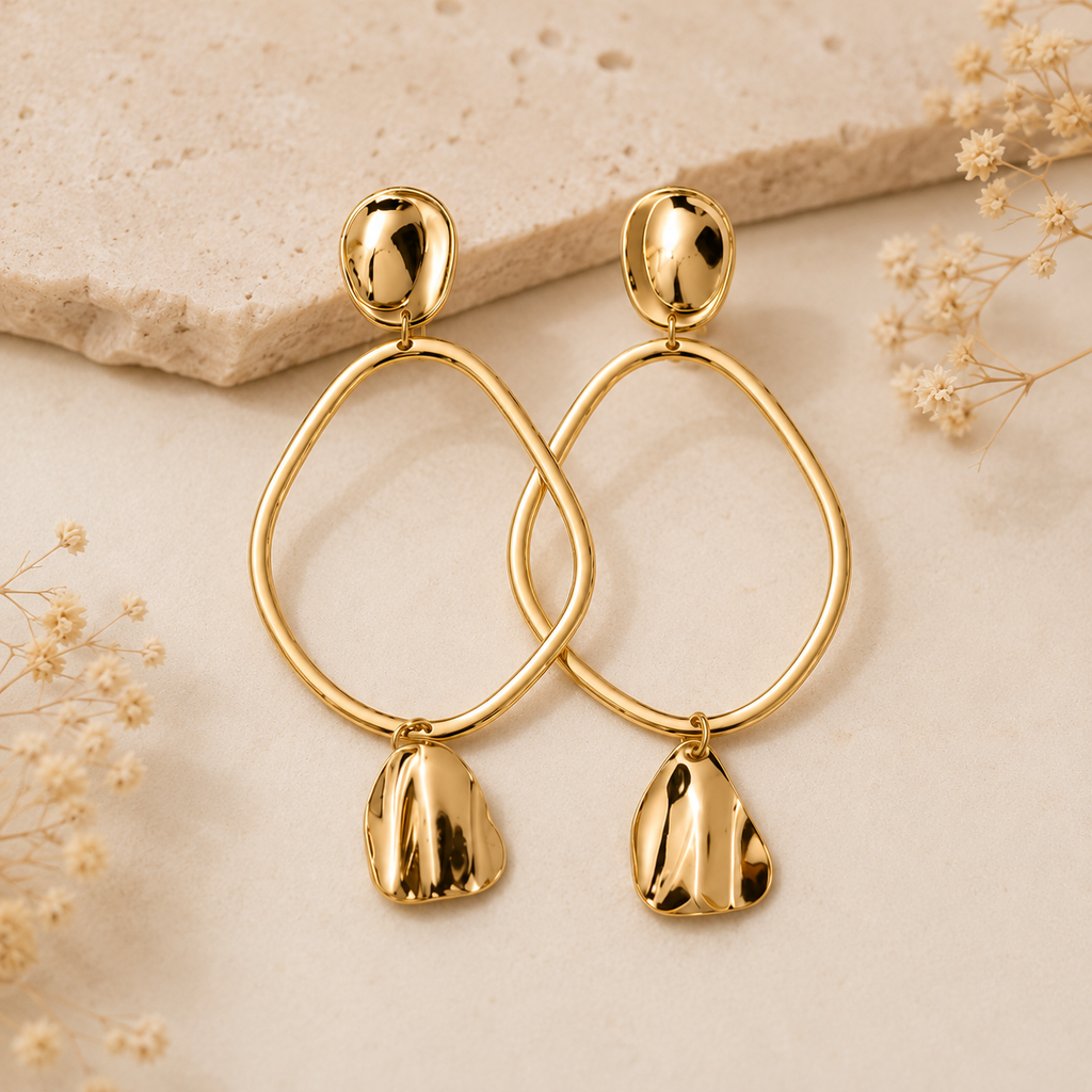 Gold Geometric Drop Earrings ✨