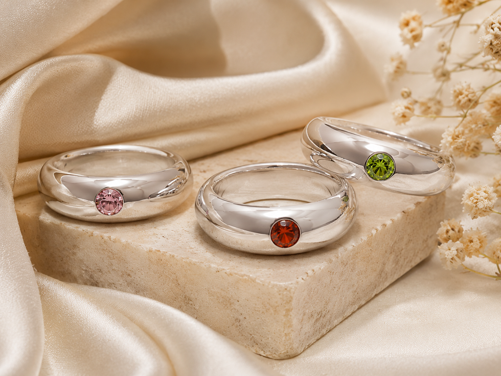 Silver Crystal Ring Set – 3 Piece