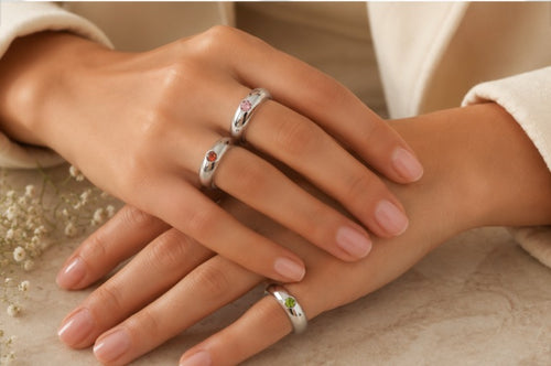 Silver Crystal Ring Set – 3 Piece